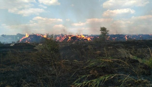 Масштабну лісову пожежу під Балаклією гасять з літаків Масштабну лісову пожежу під Балаклією гасять з літаків