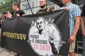 #FreeSentsov: Activists picketing Russian embassy in Kyiv on the eve of 2018 World Cup. Video