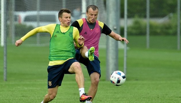 Ukraine national soccer team holds first training for Euro 2016 in Switzerland