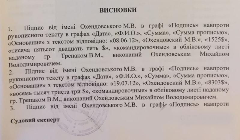 НАБУ оприлюднило експертизу щодо підпису Охендовського в "комірній книзі" ПР (ДОКУМЕНТ) - фото 1