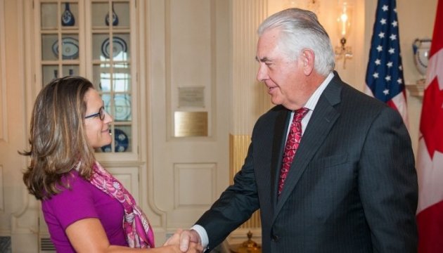 Tillerson, Freeland discuss Ukraine, North Korea 