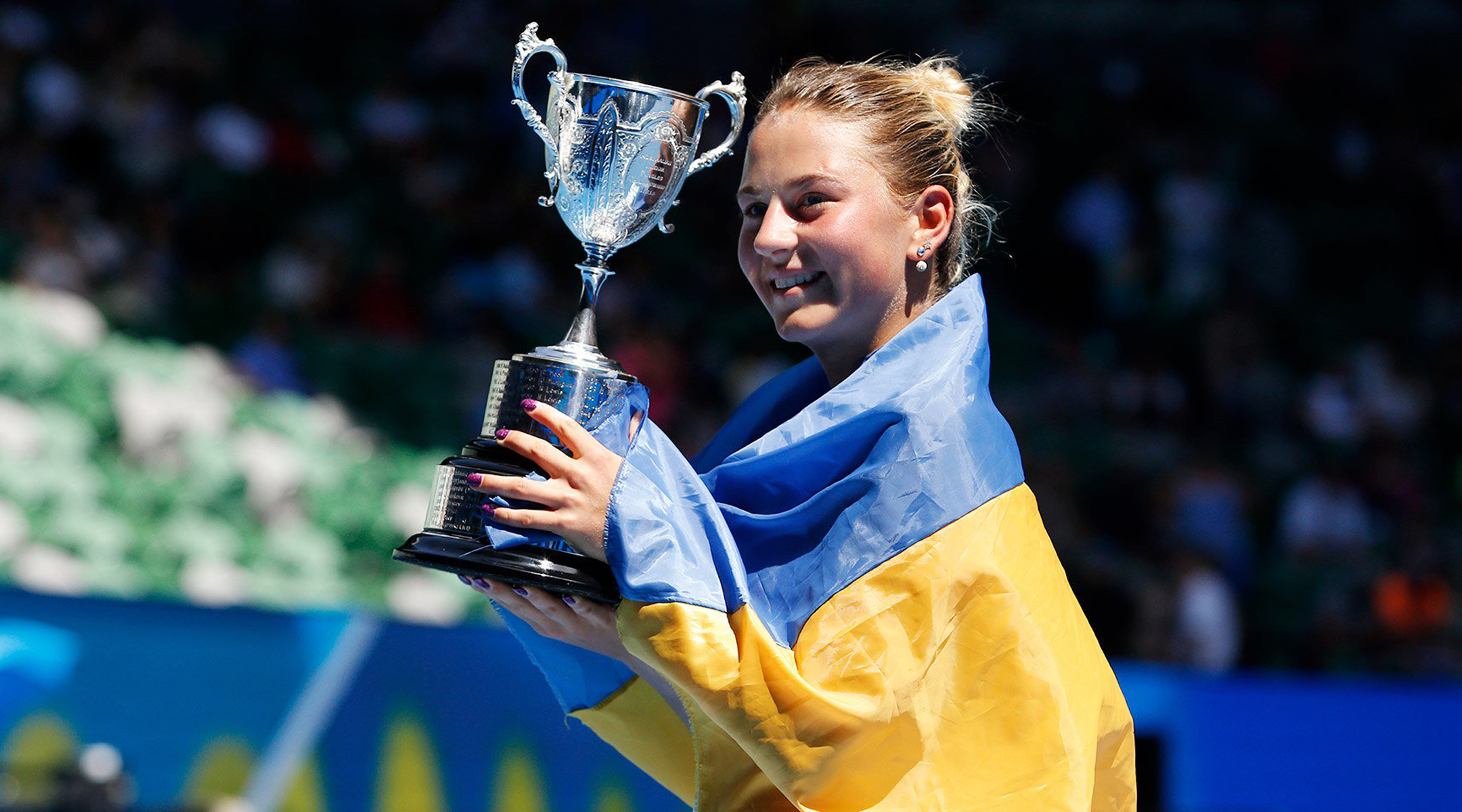 Marta Kostyuk of Ukraine in action during the first qualifications round of  the 2022 Dubai Duty Free Tennis Championships WTA 1000 tennis tournament on  February 12, 2022 at The Aviation Club Tennis