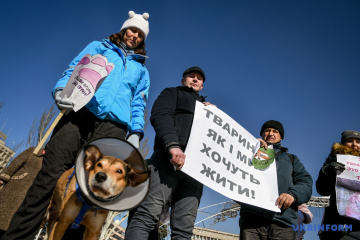 На антихутряний протест у Запоріжжі прийшли волонтери з тваринами