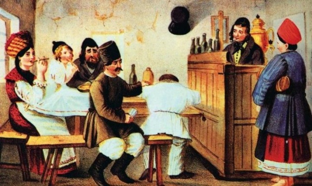 У корчмі, художник Владимир Любаров, літографія 1842 р.