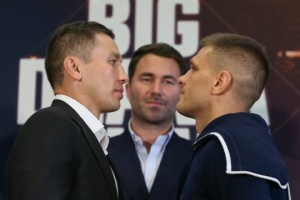 Derevyanchenko, Golovkin face off ahead of title fight