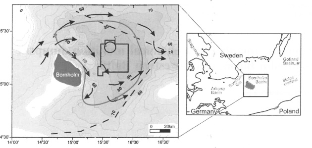 Схема підводних течій в районі острову Борнгольм