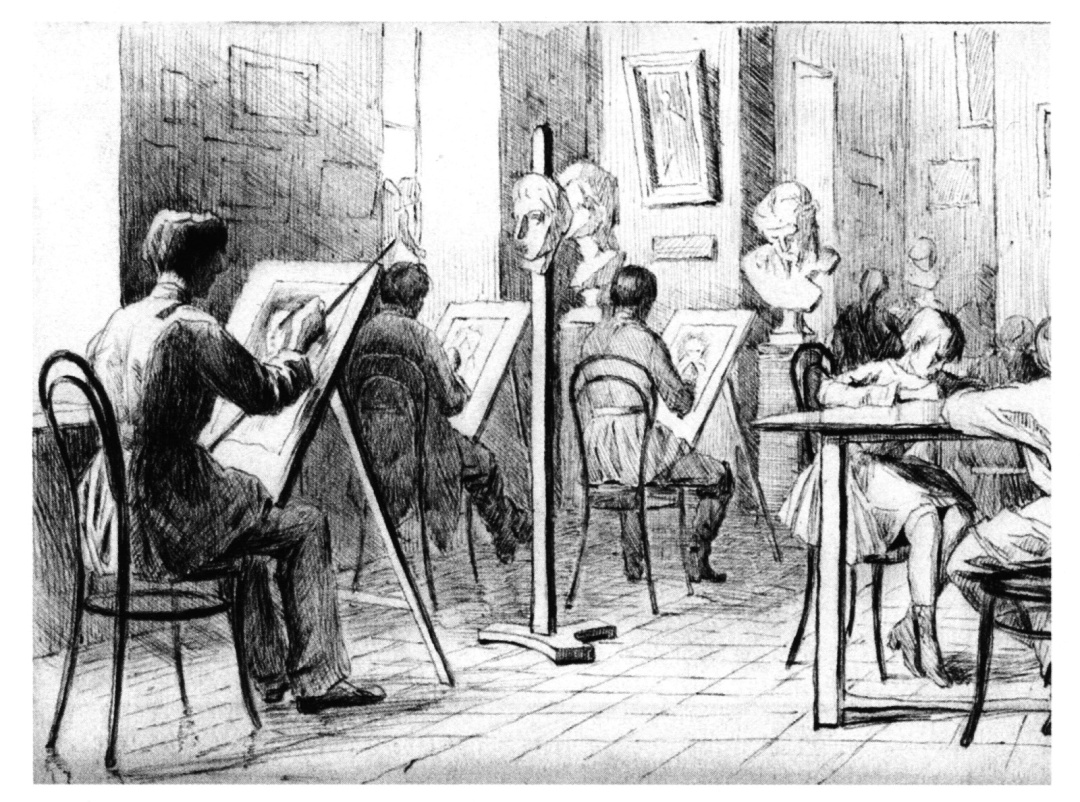 Микола Пимоненко, Куточок нашої рисувальної школи, 1885 р., уш, перо