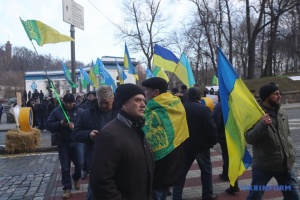 Les opposants à la loi « foncière » ont bloqué une rue dans le centre de Kyiv