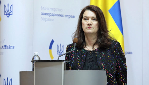 Schwedische Außenministerin Linde zum zweitägigen Besuch in der Ukraine eingetroffen