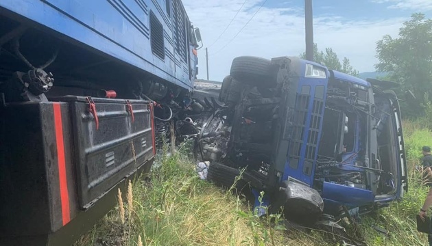 Three injured as train collides with truck in Zakarpattia region