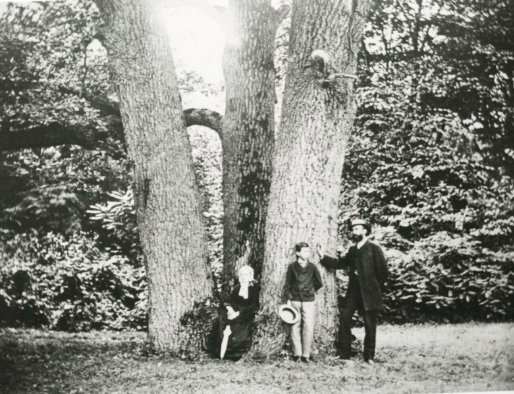 Григорій Ґалаґан з сином Павлусем та матір’ю Катериною біля дуба у сокиринському парку