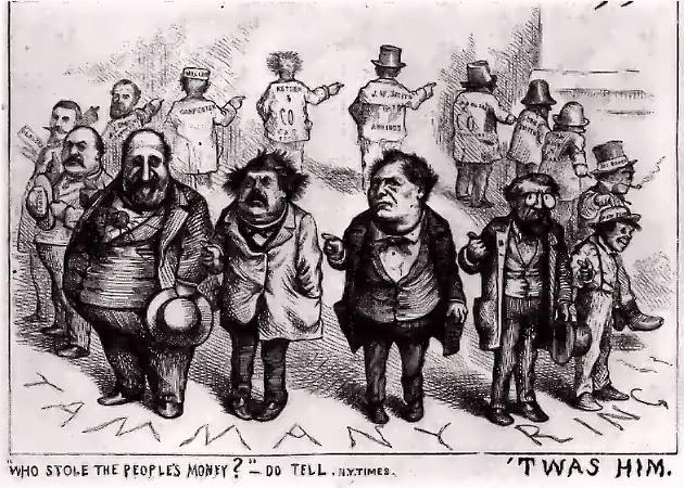 Карикатура на «зграю Твіда» та кругову поруку: «Хто вкрав народні гроші?» - «Ото він» / New York Times