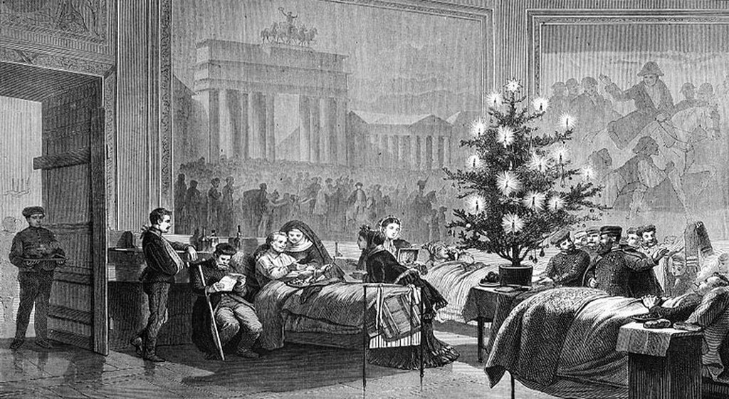 Ялинка для поранених солдатів у госпіталі, 1871