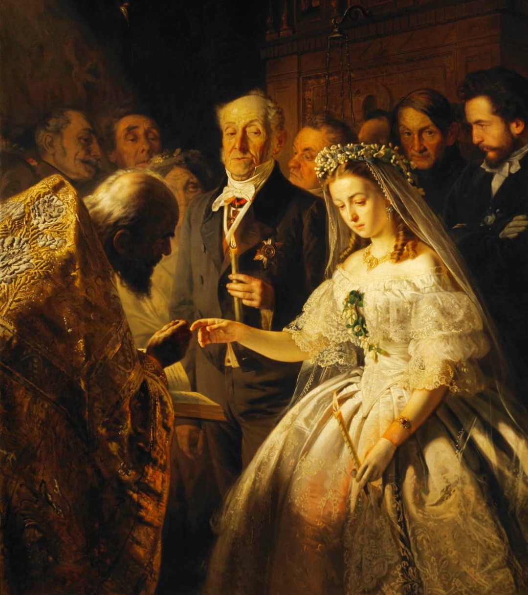 “Нерівний шлюб” пензля Василя Пукірєва, створена в 1862 р. за мотивами вірша “Очи черные” Євгена Гребінки