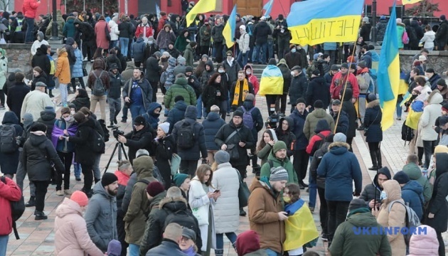キーウ市内でロシア侵略への反対集会開催