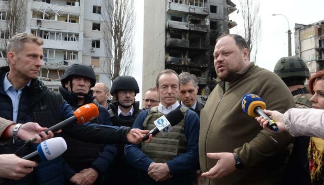 Heads of Czech Republic and Poland parliaments visit liberated towns in Kyiv region