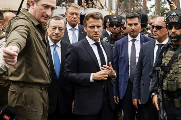 Les dirigeants de la France, de l'Allemagne, de l'Italie et de la Roumanie en visite à Irpin