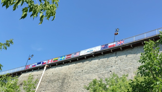 У Кам'янці-Подільському на Замковому мосту вивісили прапори країн, які допомагають Україні