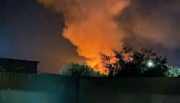 Russian ammo depot on fire in Kadiivka, Luhansk region