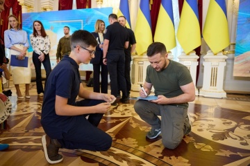 President Zelensky, First Lady Zelenska take part in ceremony of honoring children-rescuers