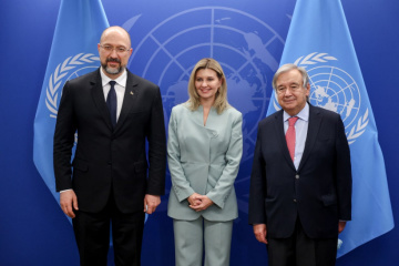 Shmygal y Zelenska tratan los programas humanitarios con el Secretario General de la ONU