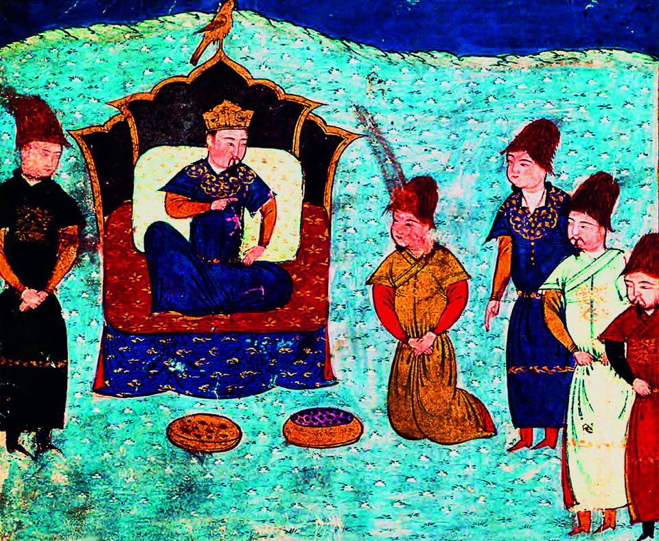 Бату-хан на троні Золотої Орди, мініатюра з хроніка “Джамі ат-таваріх” перського енциклопедиста Рашида ад-Діна Фазлулли, 1430-1434 рр. 1