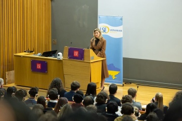 First Lady Zelenska speaks of Ukraine’s struggle at meeting with British students