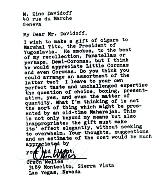 лист від американського кінорежисера Орсона Уеллса підібрати сигари для товаиша Тіто