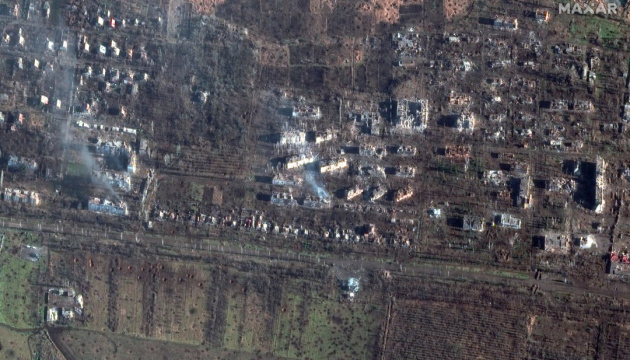 Satellitenbilder von Maxar Technologies zeigen Zerstörungen in der Stadt Bachmut