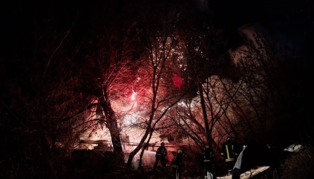 Warehouse catches fire after being hit by Russian rocket in Kharkiv last night