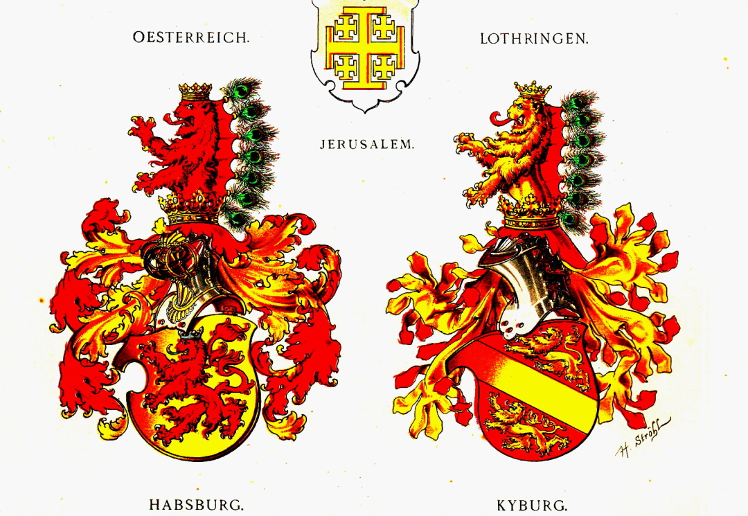 Фамільний герб Габсбургів Австрійський (праворуч)