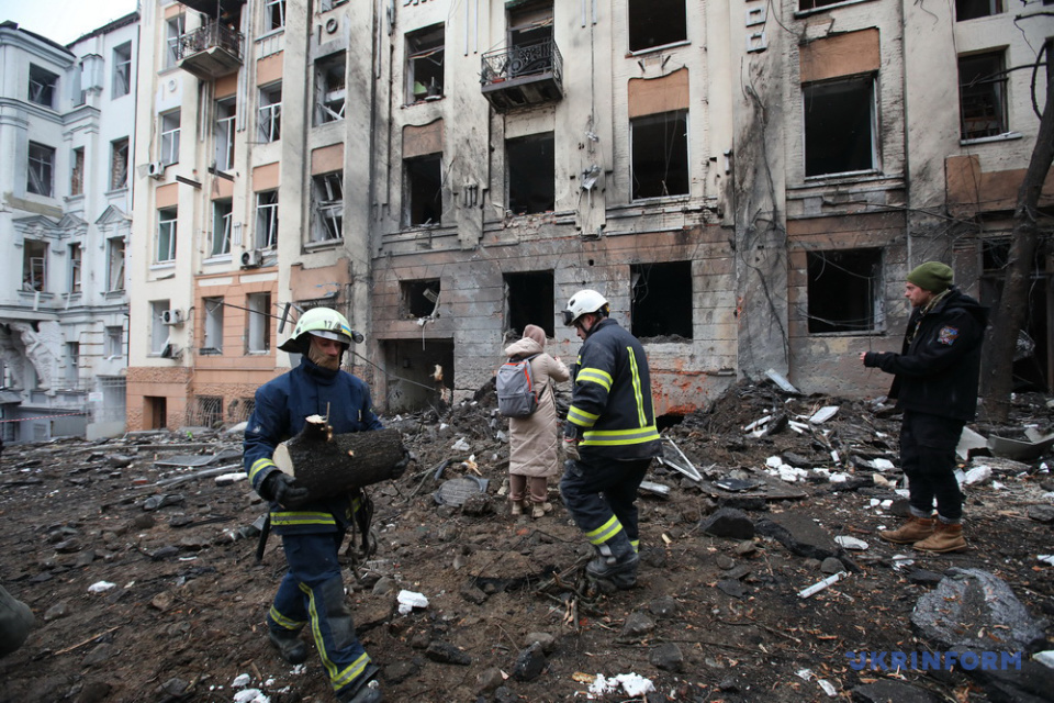 The aftermath of Russia’s missile strike on Kharkiv / Photo: Viacheslav Madiievskyi. Ukrinform