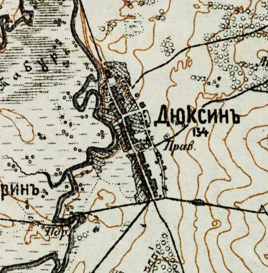 Село Дюксин, фрагмент мапи, 1915 р.