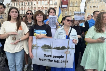Activists rally in Prague highlighting Russia’s terror attack on Kakhovka HPP