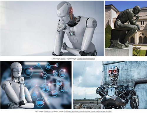 Examples of images of AI as humanoid robots, compiled by researchers Lisa Thalia Moretti and Ann Troier Rogers