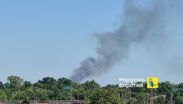Russian military base set on fire in Mariupol 