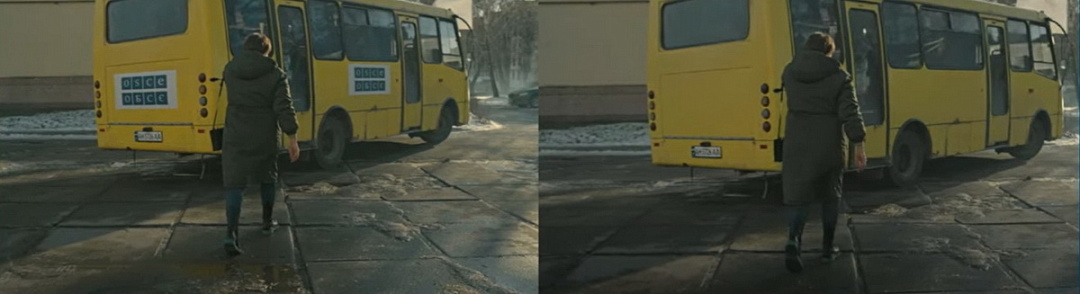 Ліворуч – кадр зпрем’єрного показу фільма, праворуч ’ той же кадр, вже відреагований. Напис 