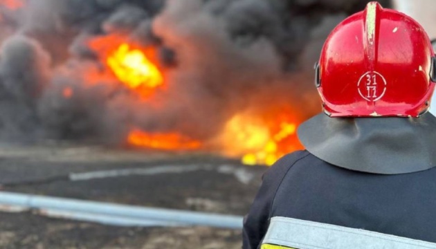 Hangar catches fire due to falling debris in Kyiv region