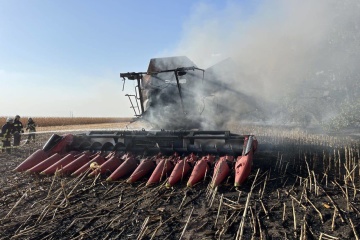 Grain harvester drives over mine in Kharkiv region