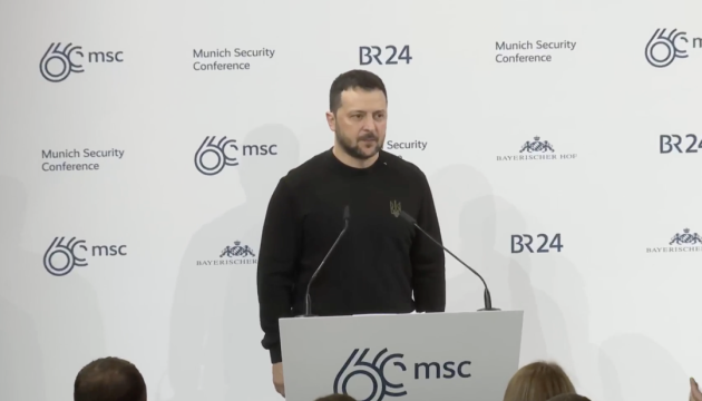 Zelensky delivering speech at Munich conference