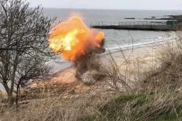 Rescuers destroy mine on Odesa beach