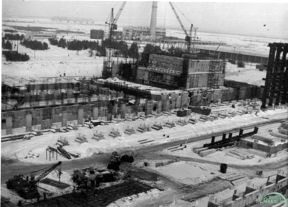 Construction site of Reactor No. 1, 1975. Photo:  DSP Chornobyl NPP