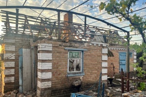 Destruction caused by falling drone debris in Kryvyi Rih district