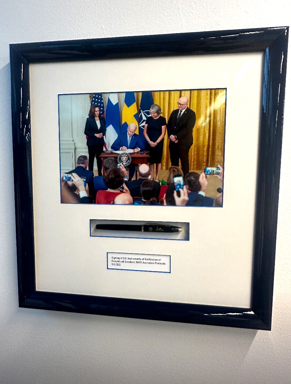 Photo by Sarah Ashton-Cirillo of the pen used by President Joe Biden to sign the Senate Ratification to allow Finland and Sweden to join NATO