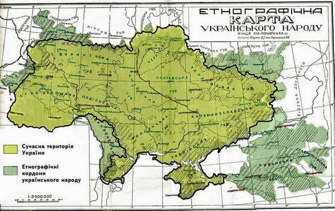 Етнографічна карта українського народу. кінця ХІХ – початку ХХ ст. Видавництво АН УРСР. Київ, 1959 р. (Джерело https://uain.press/blogs/kirilo-osmak-nasha-meta-ussd-na-ukrayinskih-etnografichnih-zemlyah-1237314/attachment/etnomapa)