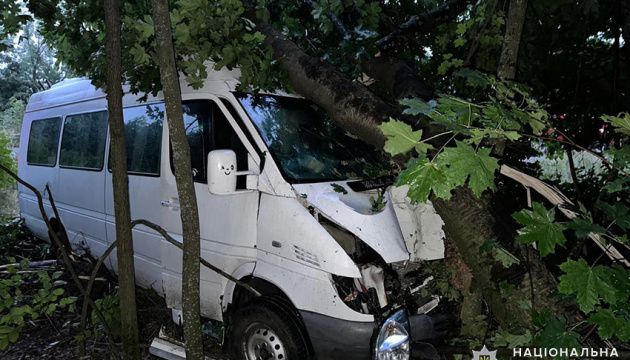 На Хмельниччині автобус із 15 пасажирами з'їхав у кювет і врізався в дерево