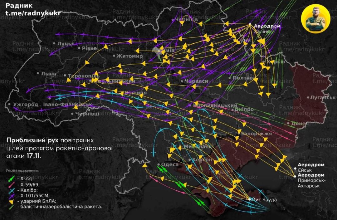 Карта руху ракет та БПЛА. Інфографіка з соцмережі