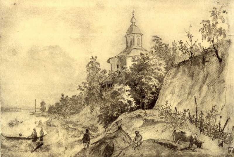 Видубицький монастир. Малюнок Тараса Шевченка.