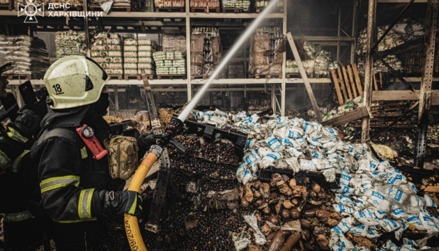 Large-scale fire caused by Russian drone strike extinguished in Kharkiv Large-scale fire caused by Russian drone strike extinguished in Kharkiv
