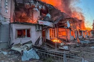 Russians launch massive strike at Velykyi Burluk in Kharkiv region, civilians injured